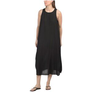 FUCSIA Made In Italy Linen Blend Sleeveless Side Ruched Maxi Dress